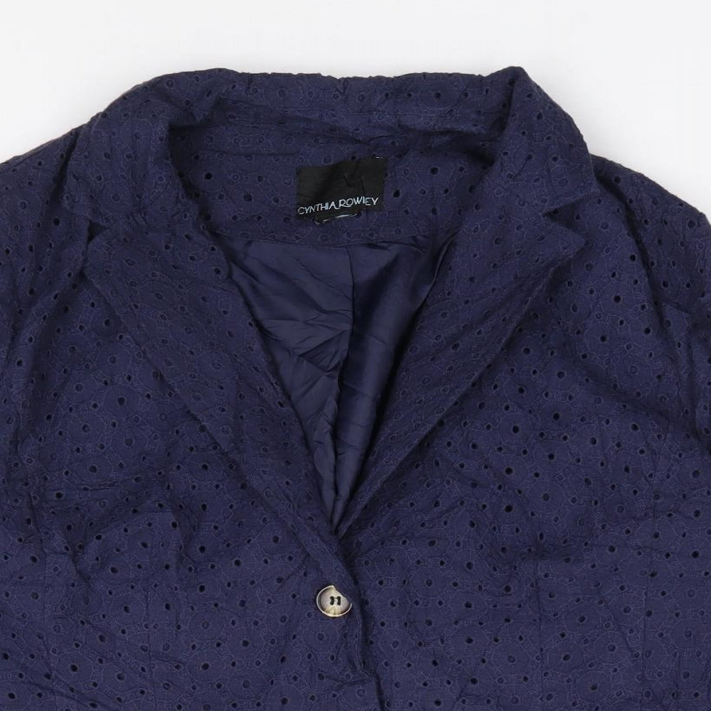 Cynthia Rowley Womens Blue Floral  Jacket Blazer Size S  Button