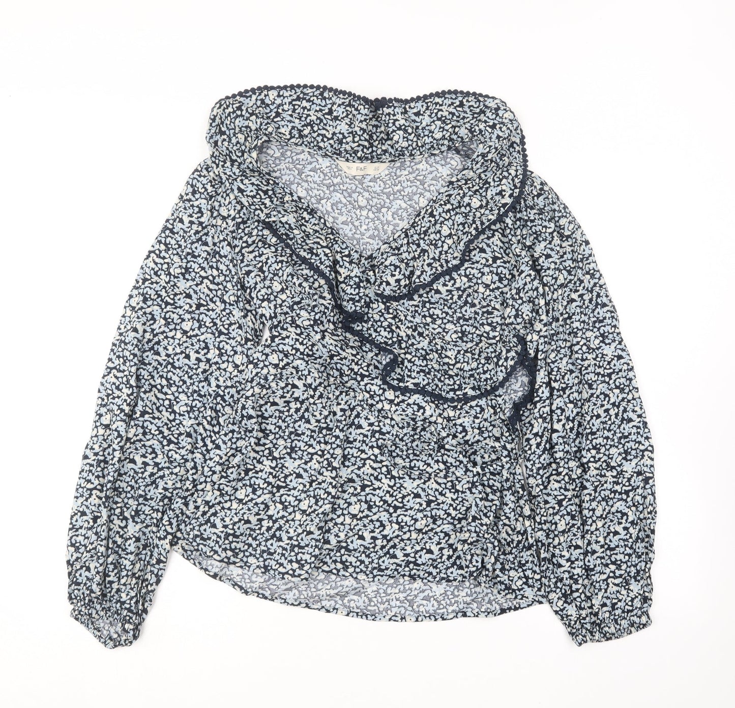 F&F Womens Blue Floral Viscose Basic Blouse Size 10 Collared