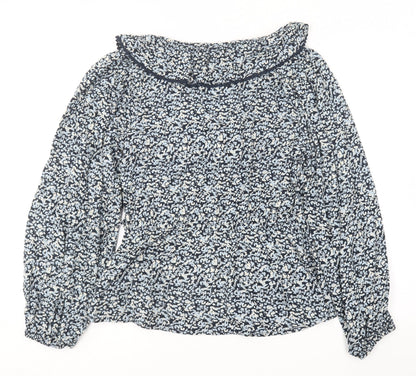 F&F Womens Blue Floral Viscose Basic Blouse Size 10 Collared