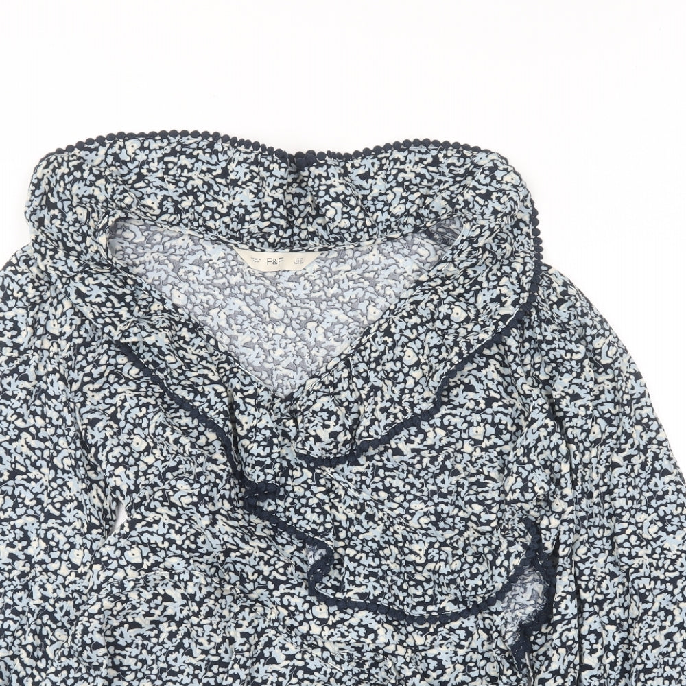 F&F Womens Blue Floral Viscose Basic Blouse Size 10 Collared