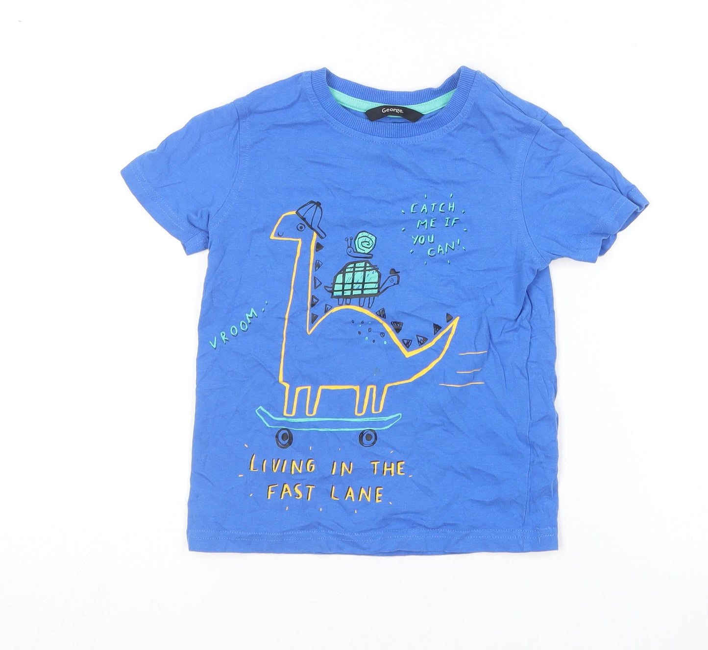 George Boys Blue  Cotton Basic T-Shirt Size 4-5 Years Round Neck  - Lama