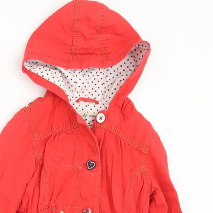 NEXT Girls Red Polka Dot  Parka Coat Size 2-3 Years  Button