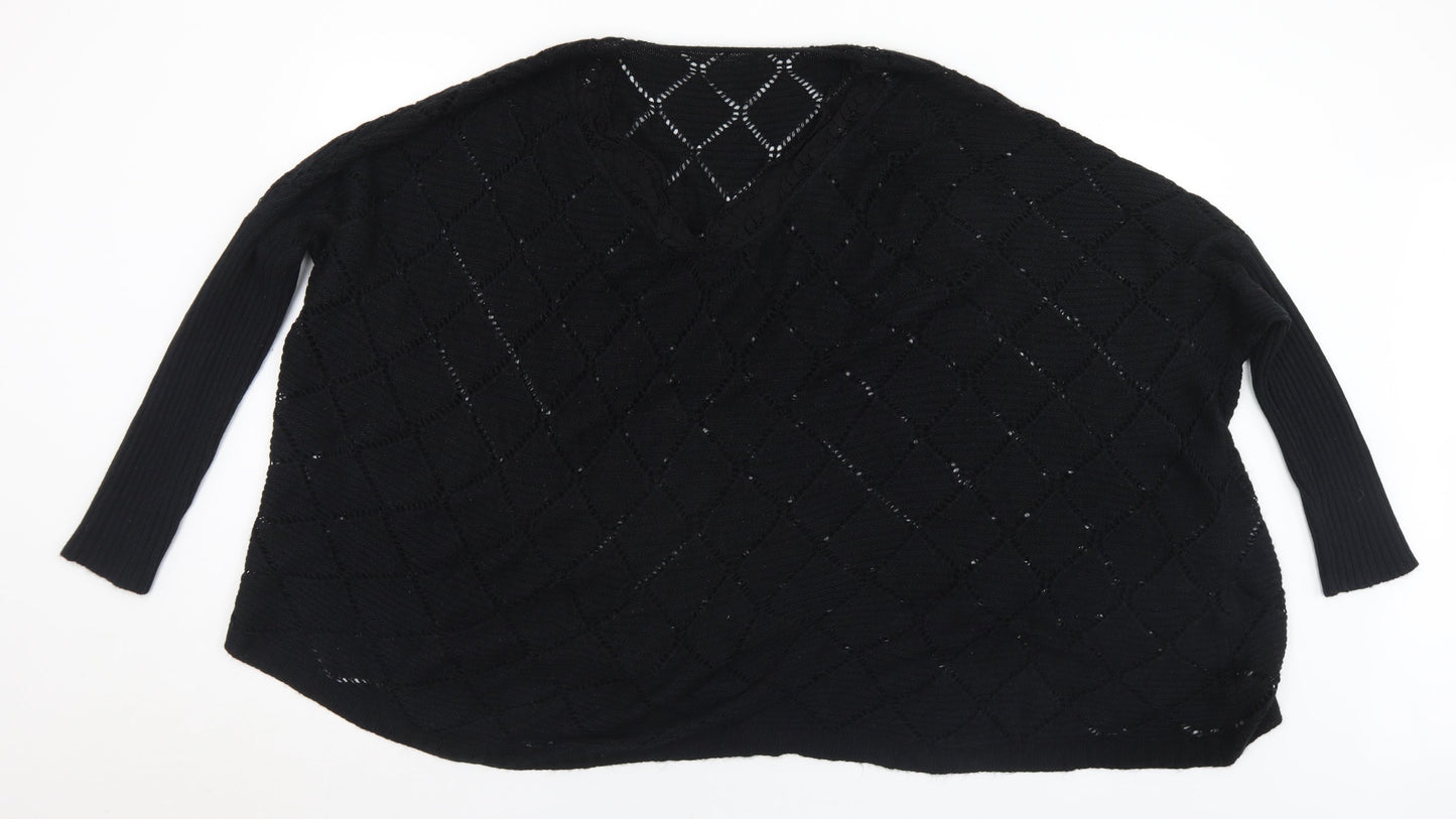 SheIn Womens Black V-Neck  Acrylic Pullover Jumper Size XL