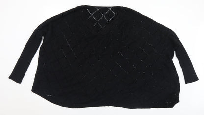 SheIn Womens Black V-Neck  Acrylic Pullover Jumper Size XL