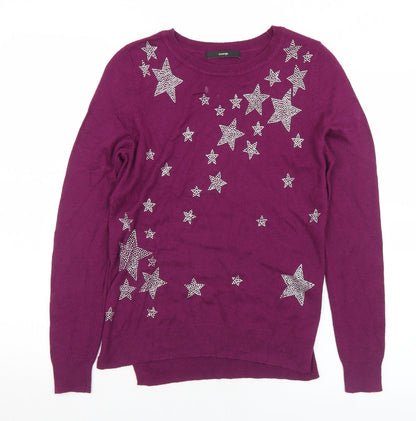George Womens Purple Round Neck Geometric Nylon Pullover Jumper Size 8   - Stars