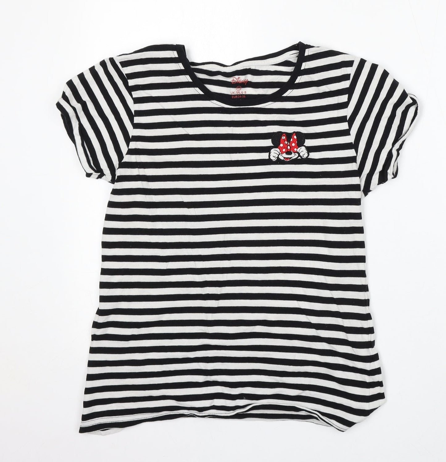 Primark Womens White Striped Cotton Basic T-Shirt Size XS Round Neck