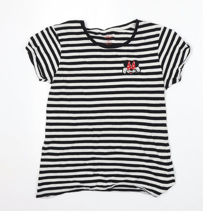 Primark Womens White Striped Cotton Basic T-Shirt Size XS Round Neck