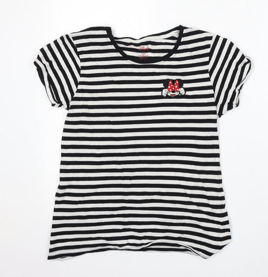 Primark Womens White Striped Cotton Basic T-Shirt Size XS Round Neck