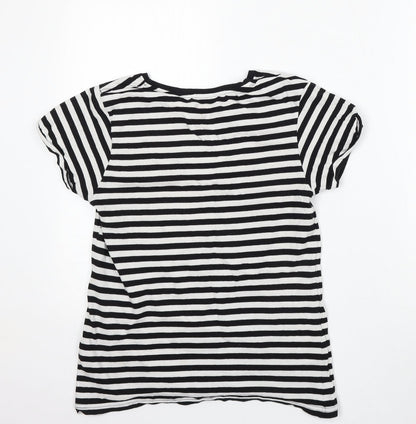 Primark Womens White Striped Cotton Basic T-Shirt Size XS Round Neck