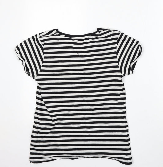 Primark Womens White Striped Cotton Basic T-Shirt Size XS Round Neck