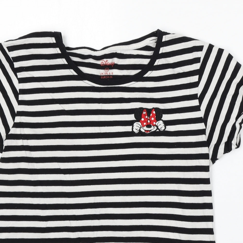 Primark Womens White Striped Cotton Basic T-Shirt Size XS Round Neck