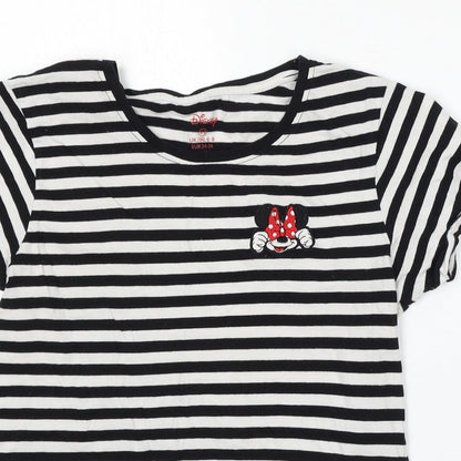 Primark Womens White Striped Cotton Basic T-Shirt Size XS Round Neck