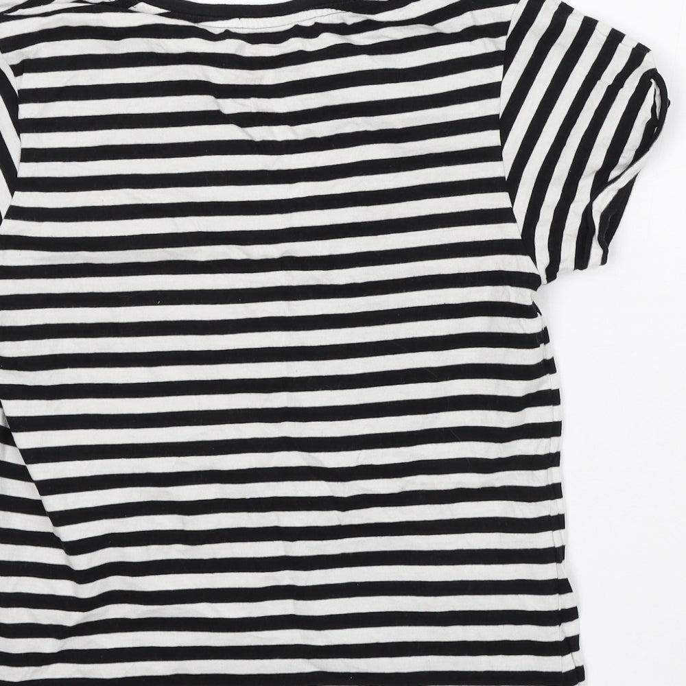 Primark Womens White Striped Cotton Basic T-Shirt Size XS Round Neck