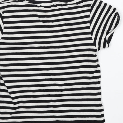 Primark Womens White Striped Cotton Basic T-Shirt Size XS Round Neck