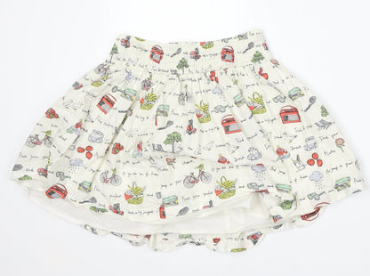 Johnnie Girls White Geometric Cotton Skater Skirt Size 11-12 Years  Regular