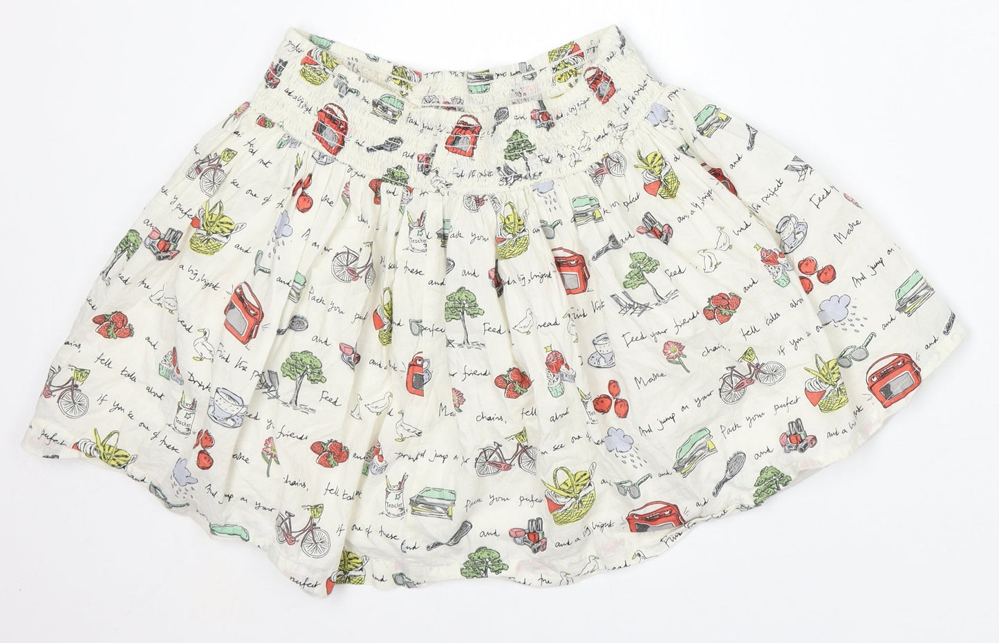 Johnnie Girls White Geometric Cotton Skater Skirt Size 11-12 Years  Regular