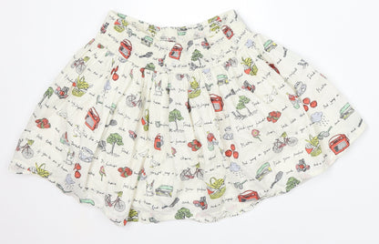 Johnnie Girls White Geometric Cotton Skater Skirt Size 11-12 Years  Regular