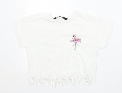 915 Generation Girls White  Cotton Basic T-Shirt Size 10-11 Years Round Neck