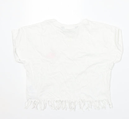 915 Generation Girls White  Cotton Basic T-Shirt Size 10-11 Years Round Neck