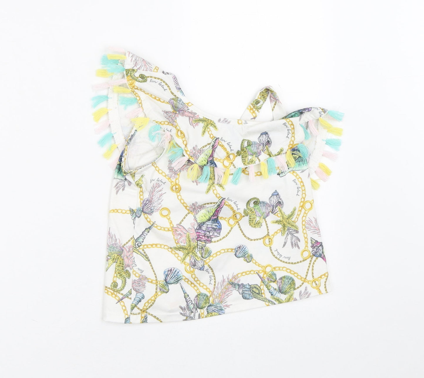 River Island Girls White Geometric Polyester Tunic T-Shirt Size 2-3 Years Round Neck  - Sea Creatures Assymetrical