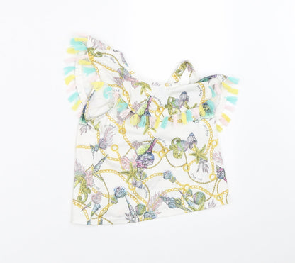 River Island Girls White Geometric Polyester Tunic T-Shirt Size 2-3 Years Round Neck  - Sea Creatures Assymetrical