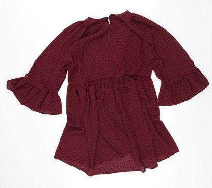 ASOS Womens Red Polka Dot Polyester A-Line  Size 12  Round Neck