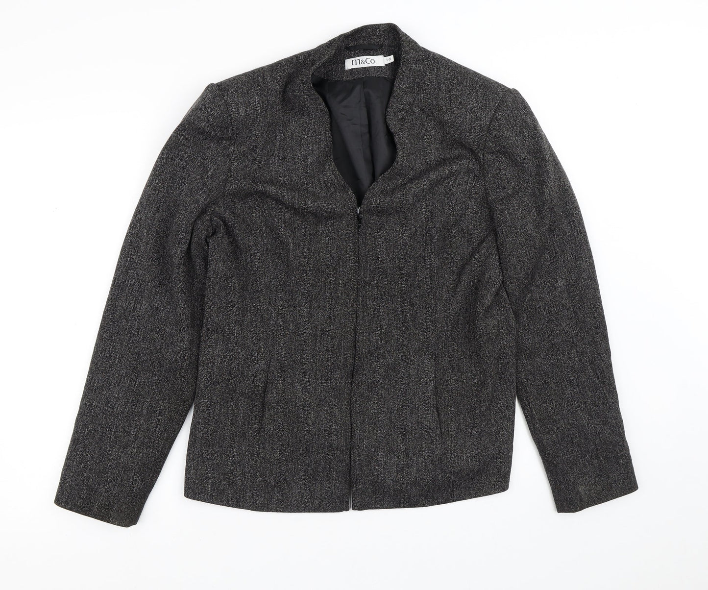 M&Co Womens Black Striped  Jacket Blazer Size 16  Zip