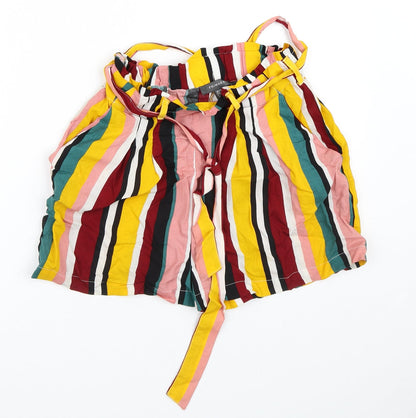 Primark Womens Multicoloured Striped Viscose Paperbag Shorts Size 8 L5 in Regular Tie