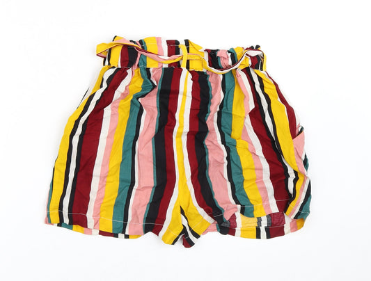Primark Womens Multicoloured Striped Viscose Paperbag Shorts Size 8 L5 in Regular Tie