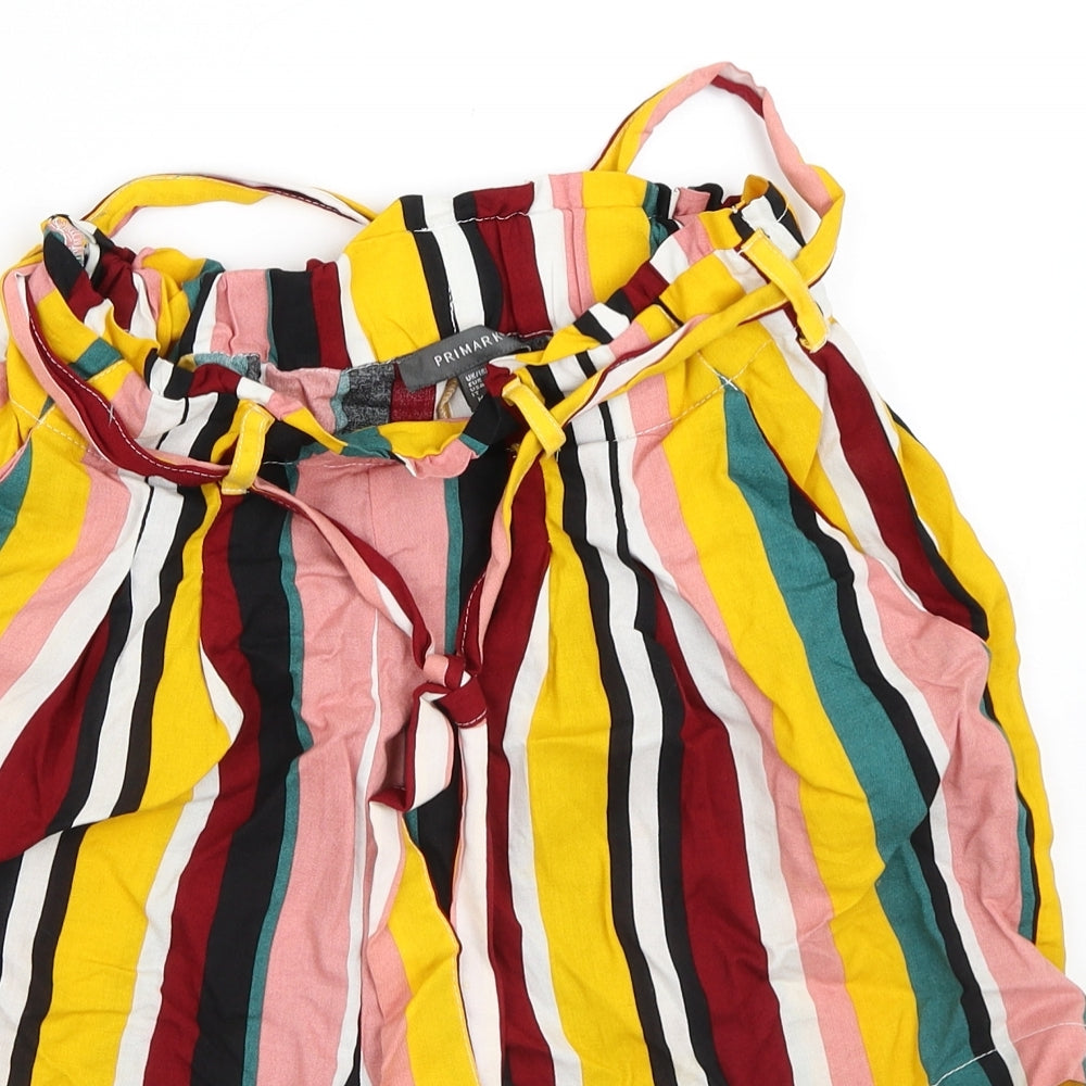 Primark Womens Multicoloured Striped Viscose Paperbag Shorts Size 8 L5 in Regular Tie