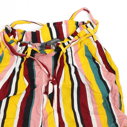 Primark Womens Multicoloured Striped Viscose Paperbag Shorts Size 8 L5 in Regular Tie