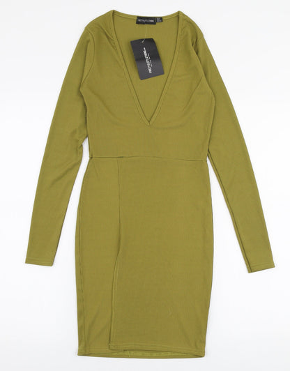 PRETTYLITTLETHING Womens Green  Polyester Bodycon  Size 8  V-Neck Pullover