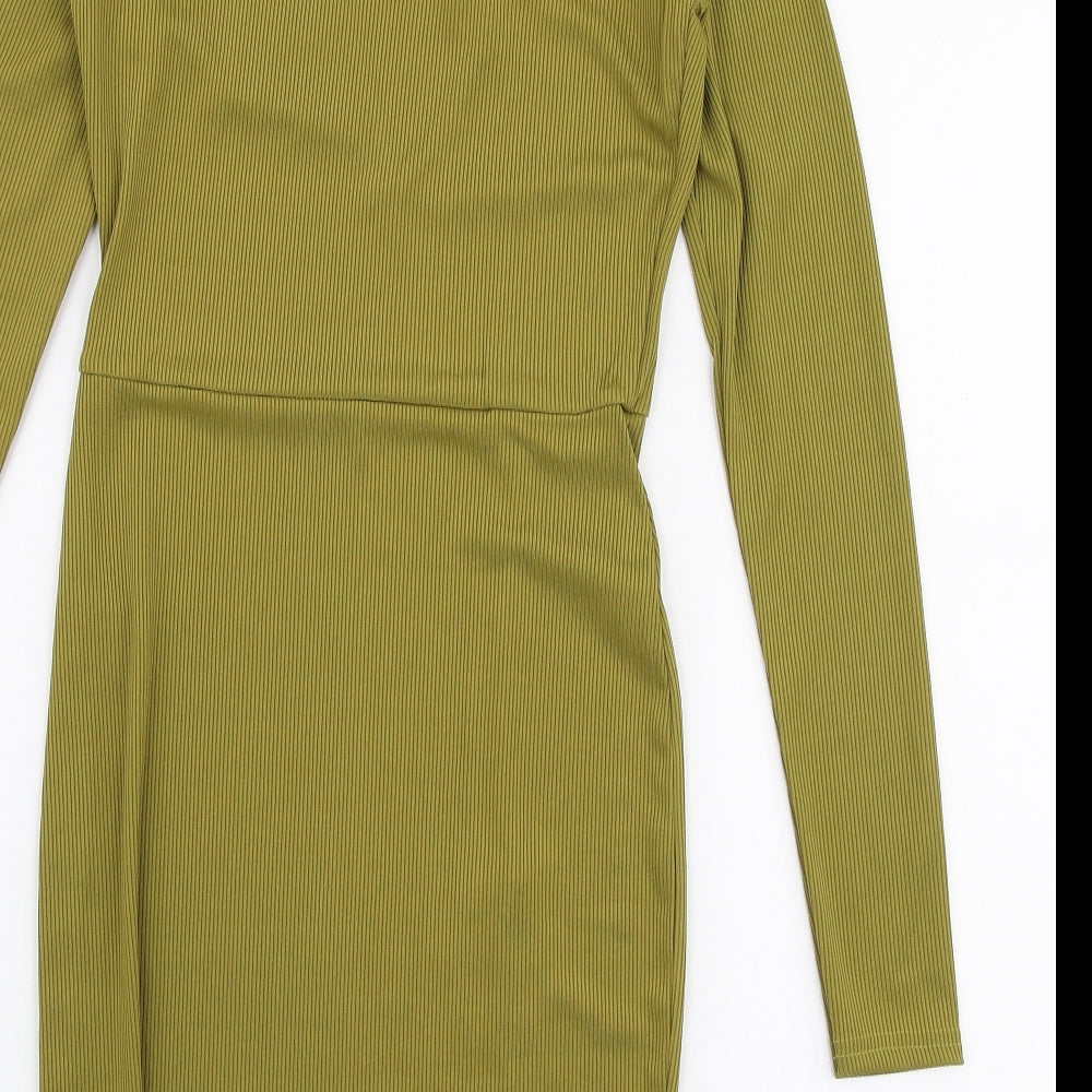 PRETTYLITTLETHING Womens Green  Polyester Bodycon  Size 8  V-Neck Pullover