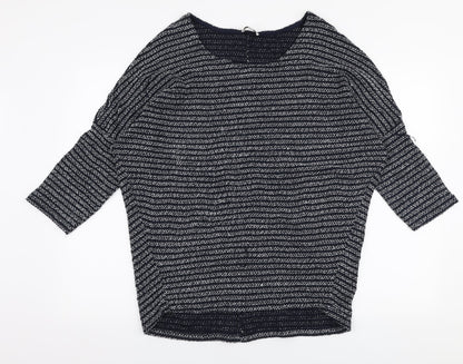 Apricot Womens Blue V-Neck Striped Acrylic Pullover Jumper Size S