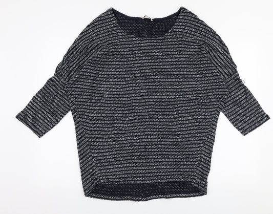 Apricot Womens Blue V-Neck Striped Acrylic Pullover Jumper Size S