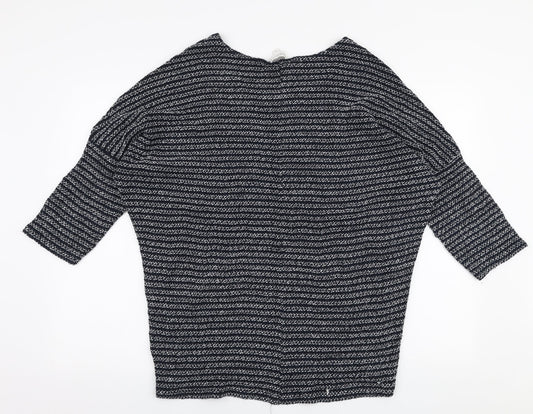 Apricot Womens Blue V-Neck Striped Acrylic Pullover Jumper Size S