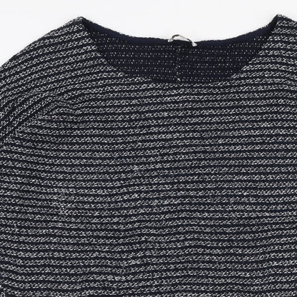 Apricot Womens Blue V-Neck Striped Acrylic Pullover Jumper Size S