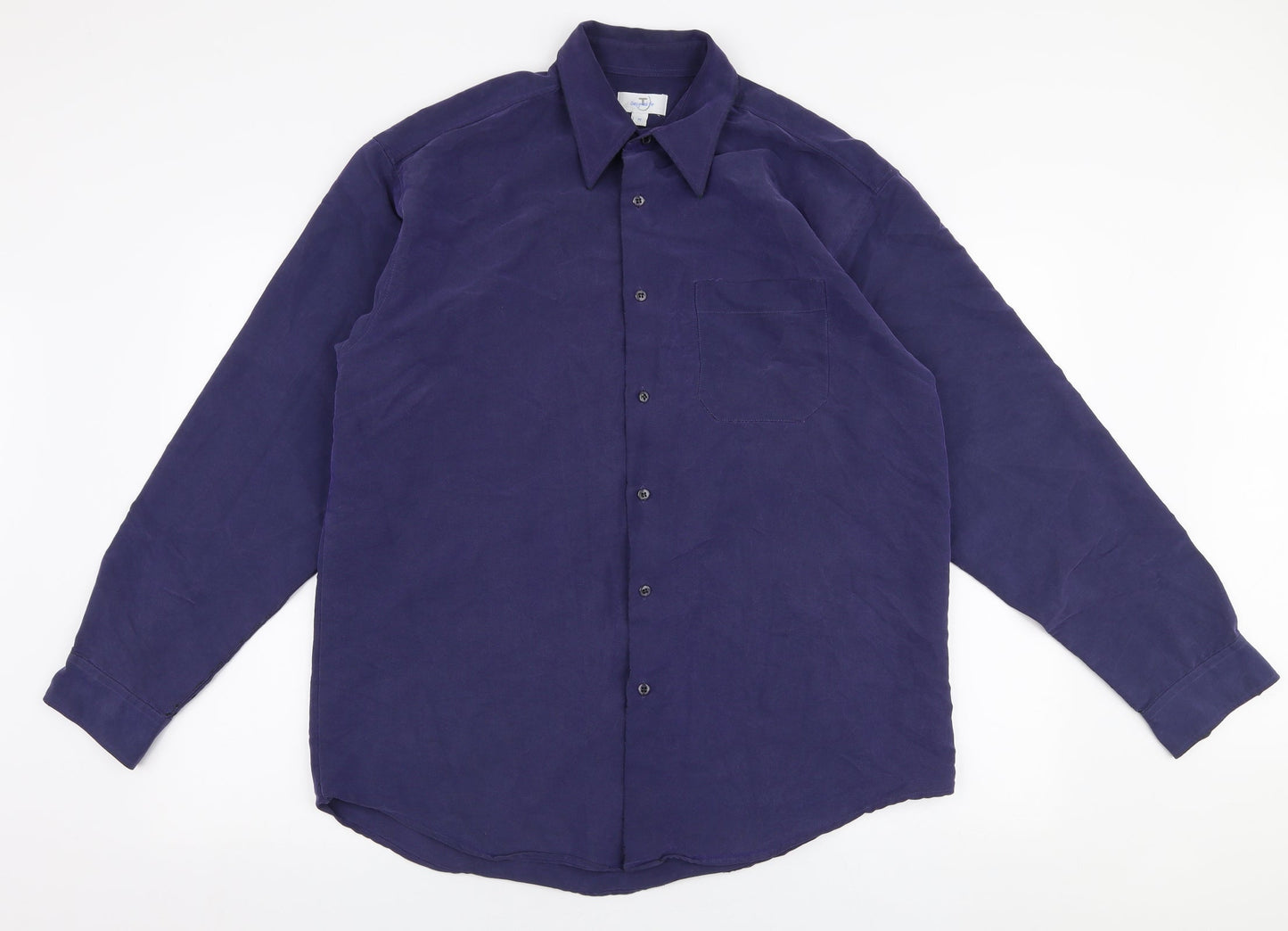 Tesco Mens Blue  Polyester  Button-Up Size M Collared Button