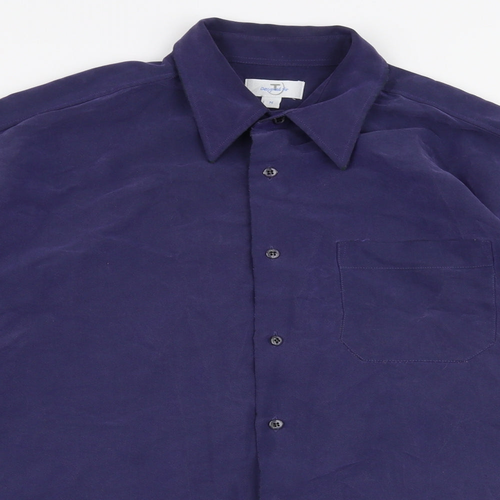 Tesco Mens Blue  Polyester  Button-Up Size M Collared Button