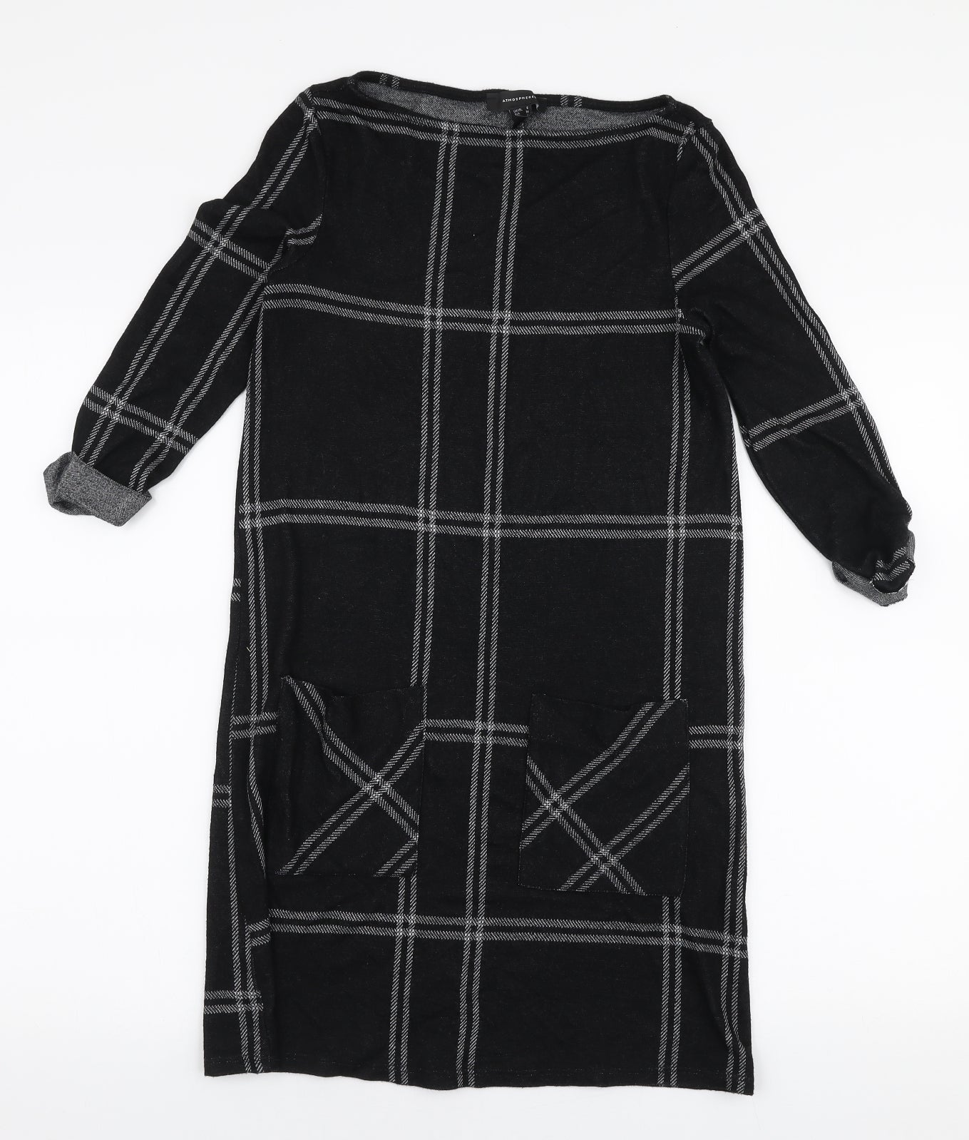 Atmosphere Womens Black Plaid Polyester A-Line  Size 6  Round Neck Pullover