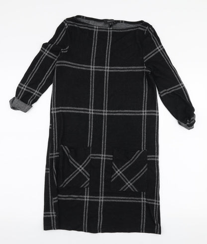 Atmosphere Womens Black Plaid Polyester A-Line  Size 6  Round Neck Pullover
