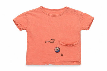 Babaluno Baby Orange  Cotton Pullover T-Shirt Size 6-9 Months Crew Neck Snap