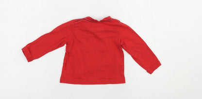 Mothercare Baby Red  Cotton Pullover T-Shirt Size 6-9 Months Crew Neck Snap - Cute Fox