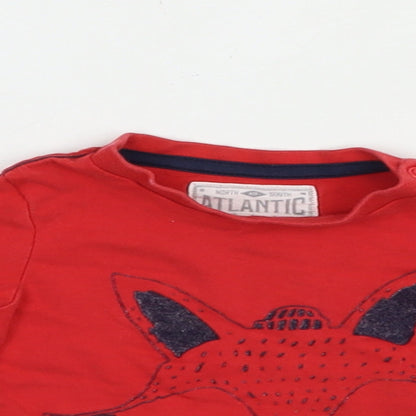 Mothercare Baby Red  Cotton Pullover T-Shirt Size 6-9 Months Crew Neck Snap - Cute Fox