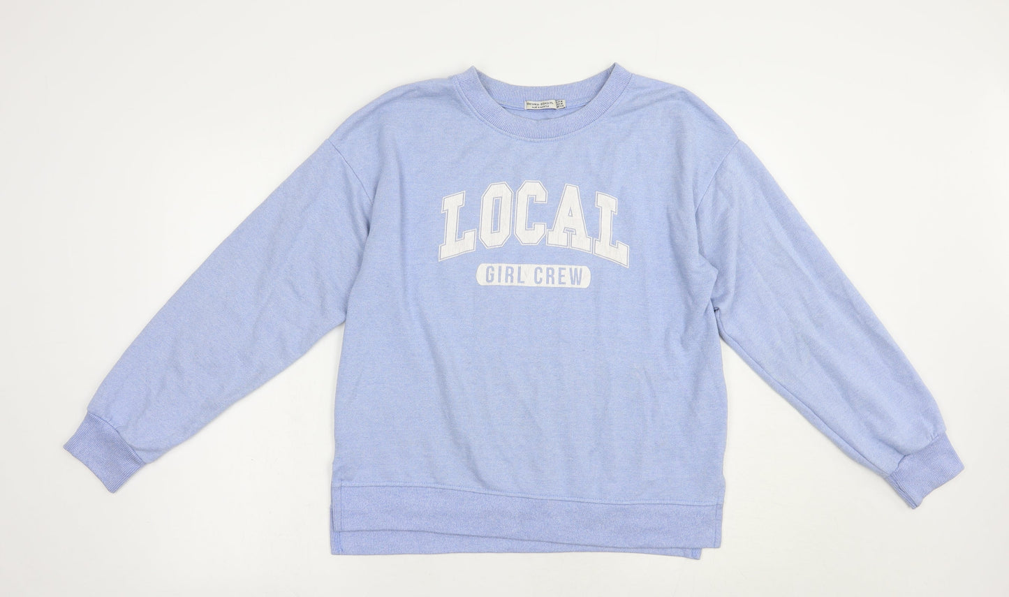 Bershka Womens Blue  Polyester Pullover Sweatshirt Size M  Pullover - Girl Crew