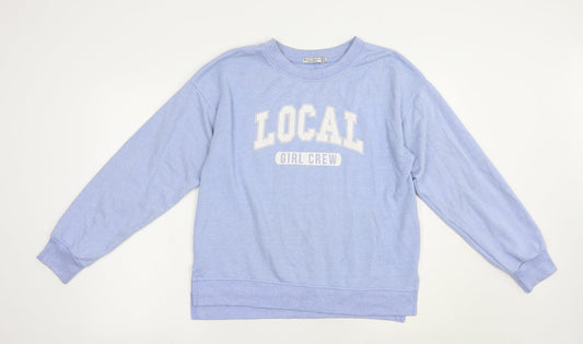 Bershka Womens Blue  Polyester Pullover Sweatshirt Size M  Pullover - Girl Crew