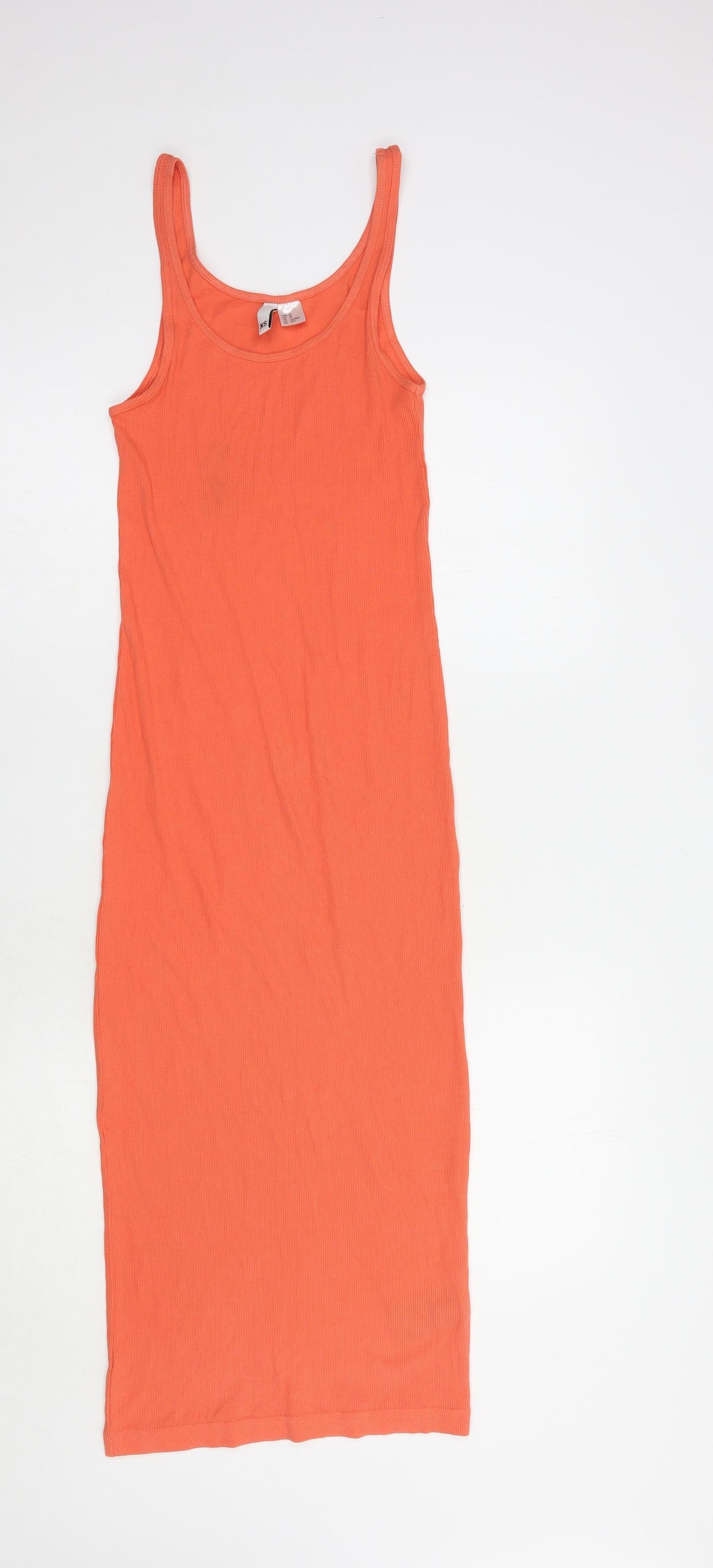 H&M Womens Orange  Cotton Tank Dress  Size XS  Scoop Neck Pullover