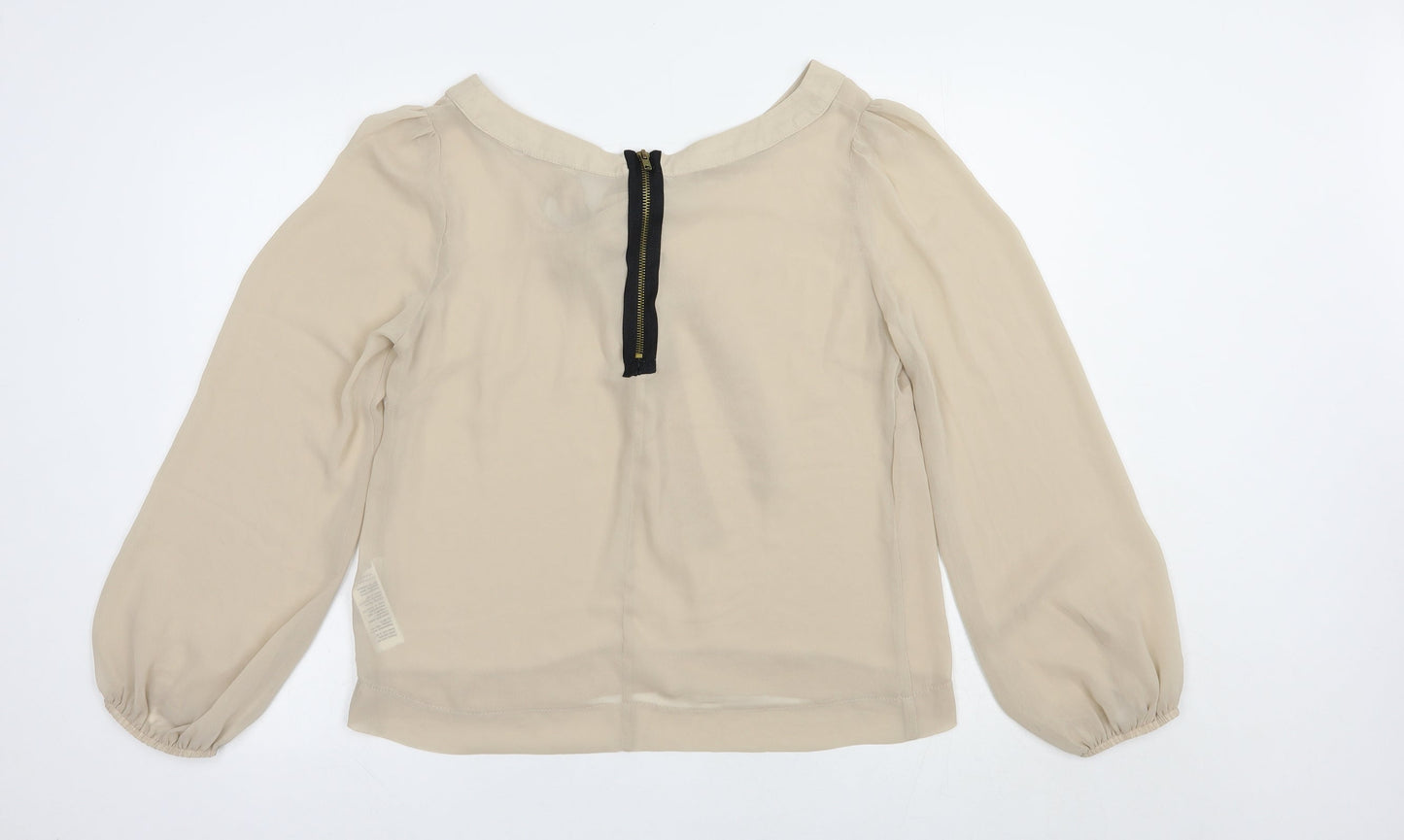 New cLook Womens Beige  Polyester Basic Blouse Size 14 Boat Neck