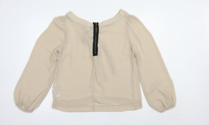 New cLook Womens Beige  Polyester Basic Blouse Size 14 Boat Neck