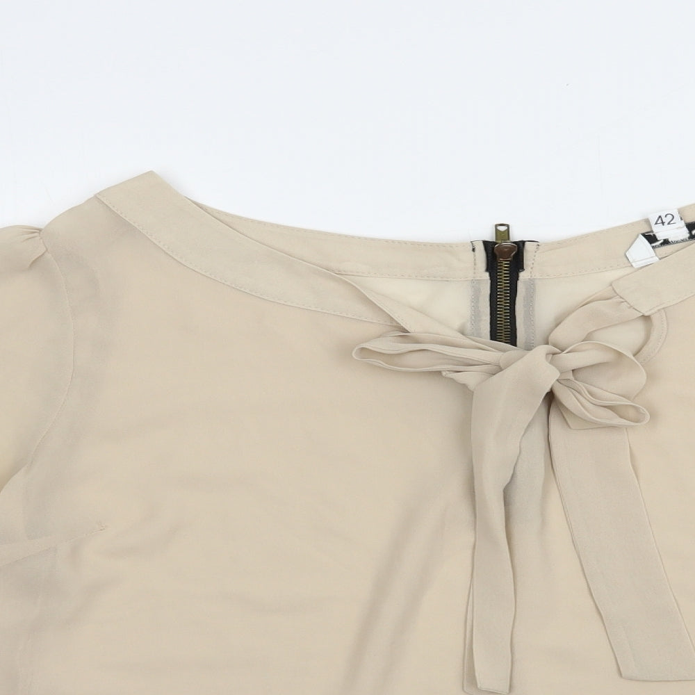 New cLook Womens Beige  Polyester Basic Blouse Size 14 Boat Neck
